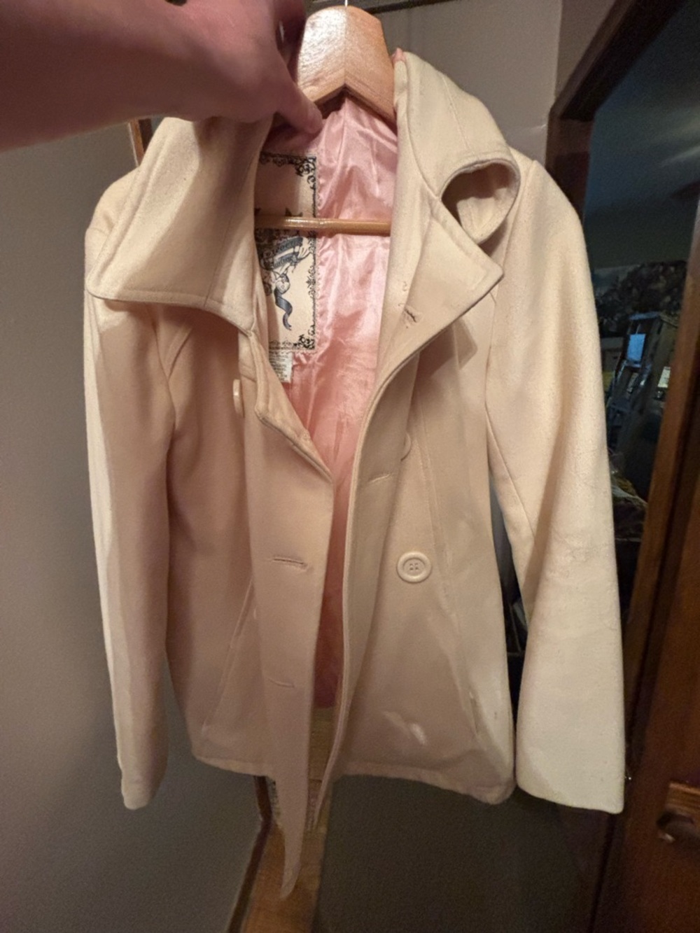 Forever Unique Cream Short Peacoat with Soft Pink Lining